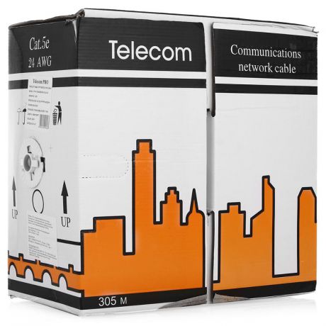 кабель витая пара Telecom U/UTP, 4 пары, cat.5e, CCA, внутренний, PVC, серый, 305м