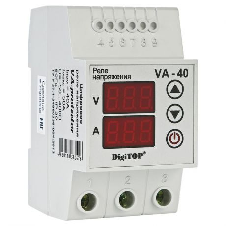 Реле напряжения с контролем тока DigiTOP VА-40(А), 8.8 кВт, на DIN