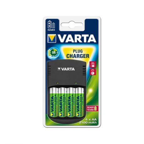 зарядное устройство VARTA PLUG Charger + аккумуляторы AA 2100mAh Ready2Use 4шт.