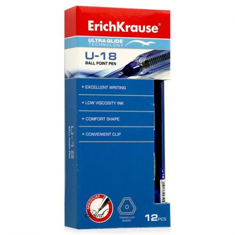 ручка шариковая Erich Krause Ultra Glide Technology U-18, 1 мм, синяя (упаковка 12 шт)