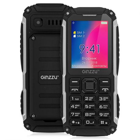 Мобильный телефон GINZZU R70 2*SIM, IP68, PowerBank 4400 mAh, 3xLED Black, черный