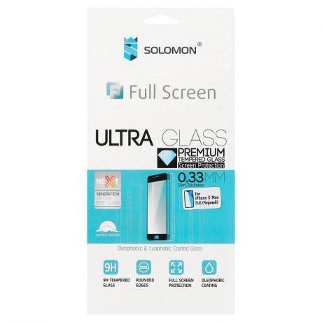 Защитное стекло Solomon для Apple iPhone XS Max, 2.5D, 0.33 мм, полное покрытие экрана, с рамкой, черный