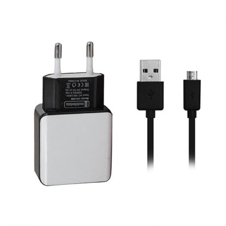 Сетевое зарядное устройство MobileData СH-25-В-MC, 2.1A, 2 USB, с кабелем USB - micro USB, 1 м, черный