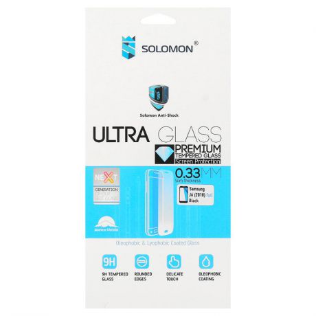 Защитное стекло Solomon для Samsung Galaxy J6, 2.5D, 0.33 мм, полное покрытие экрана, с рамкой, черный