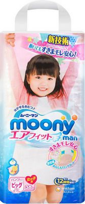 Трусики-подгузники Moony для девочек 12-17 кг. 38 шт. (XL)