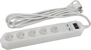 Сетевой фильтр ЭРА USF-5es-1.5m-USB-W (белый)