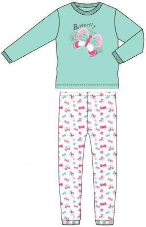 Пижамы Barkito Пижама для девочки Barkito "Солнечный день", верх -мятный, низ -белый с рисунком "бабочки"