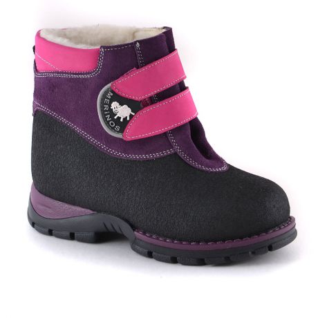 Ботинки и полуботинки Детский Скороход Ботинки дошкольно-школьные для девочки Детский Скороход, фиолетово-розовые с черной отделкой