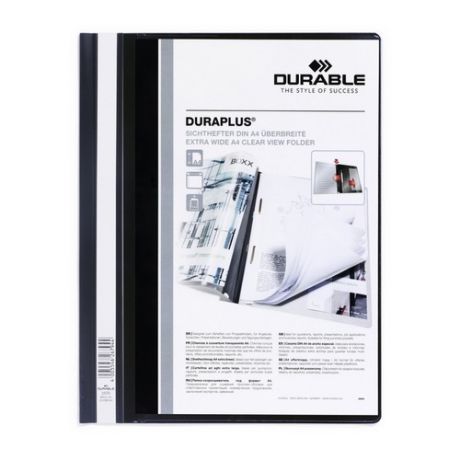 Папка-скоросшиватель Durable Duralook Plus 2579-01 A4+ прозрач.верх.лист карман пластик черный 25 шт./кор.