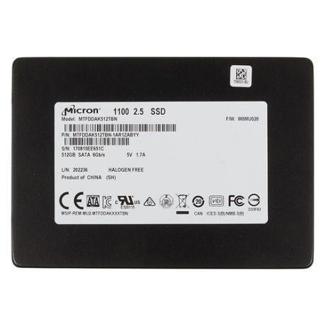 SSD накопитель CRUCIAL Micron 1100 MTFDDAK512TBN-1AR1ZABYY 512Гб, 2.5", SATA III