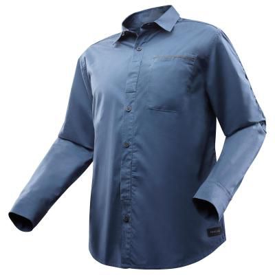 Рубашка FORCLAZ Мужская Модульная Рубашка С Длинными Рукавами Travel 500 Синяя