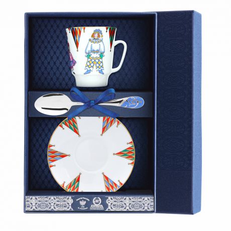 Чайный фарфоровый набор с серебряной ложкой 022Ф03