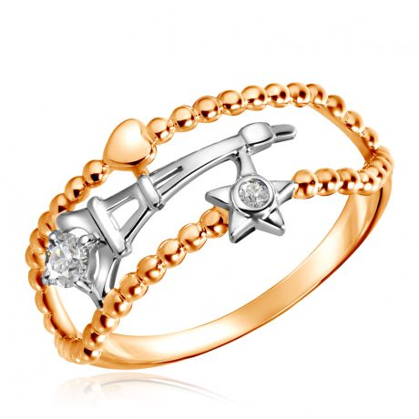 Кольцо из красного золота с фианитами Эйфелева башня Д0268-8-010009