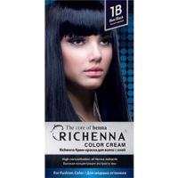 Richenna Color Cream 1b - Крем-краска для волос с хной, иссиня-черный