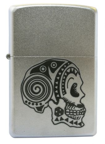 Зажигалка ZIPPO Tattoo Skull Satin Chrome, латунь с ник.-хром. покрыт., серебр., матовая, 36х56х12 мм