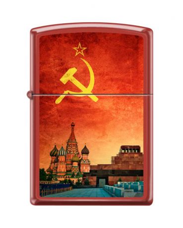 Зажигалка ZIPPO Красная Москва, латунь/сталь с покрытием Red Matte, красная, матовая, 36x12x56 мм