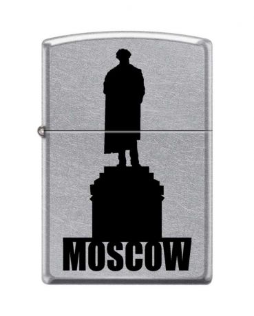 Зажигалка ZIPPO Памятник Пушкину, латунь/сталь с покрытием Street Chrome™, серебристая, 36x12x56 мм