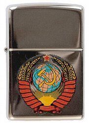 Зажигалка ZIPPO Герб СССР High Polish Chrome, латунь, ник.-хром. покр., серебр., глянц., 36х56х12 мм