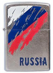 Зажигалка ZIPPO Russia Flag Satin Chrome, латунь с ник.-хром. покрыт., серебр., матовая, 36х56х12 мм