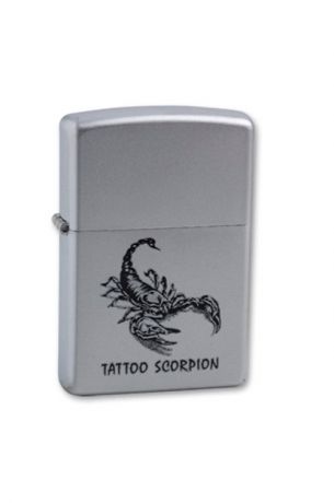 Зажигалка ZIPPO Tattoo Scorpion Satin Chrome, латунь с ник.-хром. покрыт., серебр., матовая, 36х56х12 мм