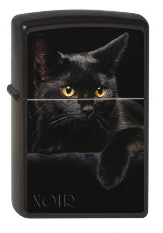 Зажигалка ZIPPO Чёрная кошка, латунь с покрытием Black Matte, чёрная, матовая, 36x12x56 мм