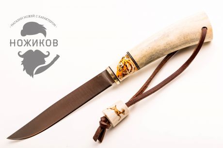 Нож Лиман, сталь N-695, рукоять рог лося, кингвуд, пирография