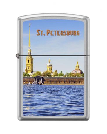 Зажигалка ZIPPO Петропавловская крепость, с покрытием Satin Chrome™