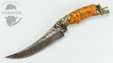 Нож Трицератопс с резной рукоятью, дамасская сталь