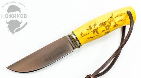 Нож Шмель, сталь D2, самшит, пирография