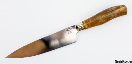 Нож кухонный Шеф-1 Х12МФ, карельская береза, мельхиор