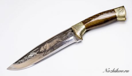 Нож Сафари-2, Кизляр СТО, сталь 65х13, резной, гарда