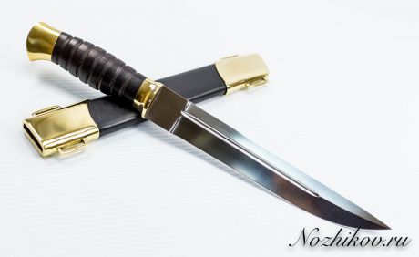 Нож Пластунский Х12МФ, черный граб, латунь и кожа