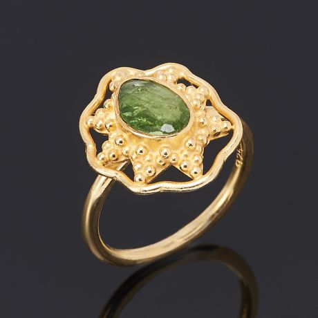 Кольцо турмалин зеленый (верделит) огранка (серебро 925 пр., позолота) размер 17