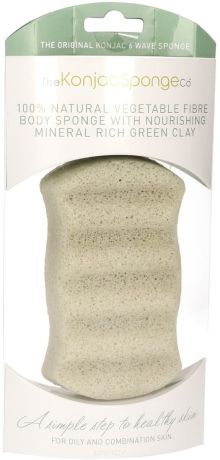 Спонж для мытья тела Premium Six Wave Body Puff with French Green Clay с зеленой глиной (премиум-упаковка)