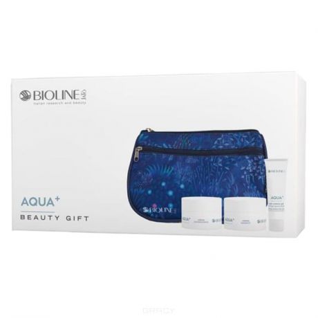 Подарочный бьюти-кейс для ухода за кожей лица, шеи и декольте Aqua+, 50/50/30 мл + косметичка