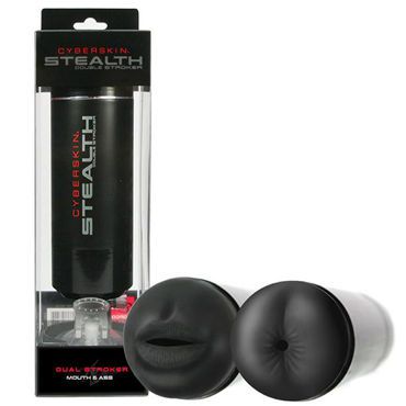 Topco CyberSkin Stealth Double Stroker Mouth & Ass, черный Мастурбатор анус и ротик на присоске