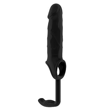 Shots Toys Sono Dong Extension №19, черная Удлиняющая насадка на пенис с анальной пробкой