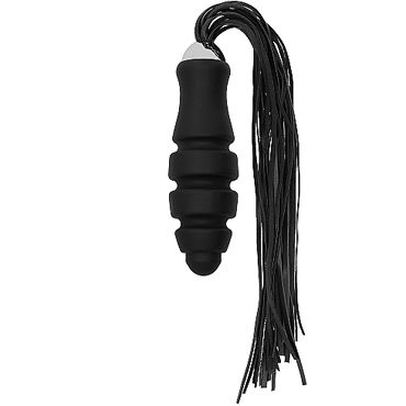 Ouch! Black Whip with Sliced Silicone Dildo, черная Плетка с рукояткой в виде фаллоимитатора