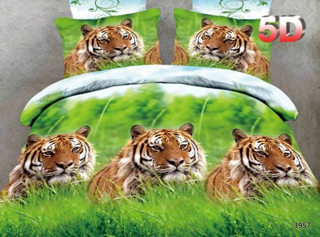 Постельное белье "Тигр" 5D (полисатин) (1,5 спальный)