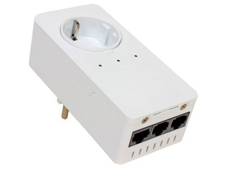 Адаптер PowerLine D-Link DHP-P338AV/A1A PowerLine-адаптер с поддержкой HomePlug AV, 3 LAN-портами и встроенной электрической розеткой