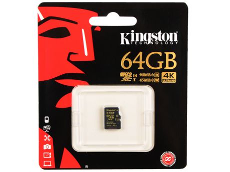 Карта памяти MicroSDHC 64GB Kingston UHS-I (U3) без адаптера (SDCG/64GBS) чтение: 90Мб/с, запись: 45Мб/с