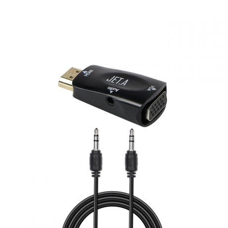 Адаптер HDMI-VGA Jet.A JA-HV01 чёрный (в комплекте аудиокабель mini Jack-mini Jack 0.5 м, коннектор HDMI с покрытием 24-каратным золотом)