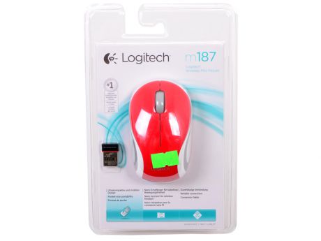 Мышь (910-002737) Logitech Wireless Mini Mouse M187, Red