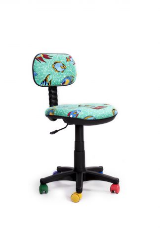 Кресло Recardo Junior D12 (разноцветные ролики, цвет обивки - бирюзовый, рисунок на обивке - рыбы)