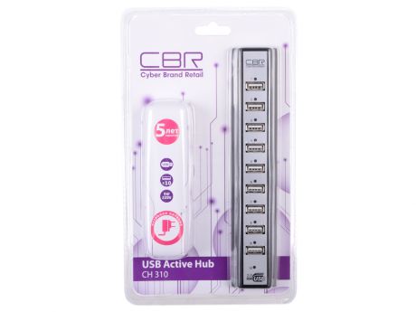 Концентратор USB 2.0 CBR CH-310 ,активный, 10 портов, USB 2.0/220В,