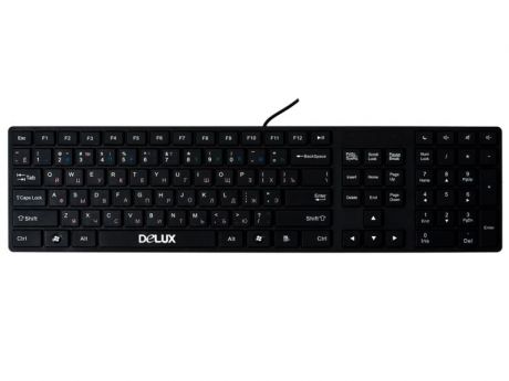Клавиатура Delux K1000 Ultra-Slim Black USB проводная, 104 клавиши + 5