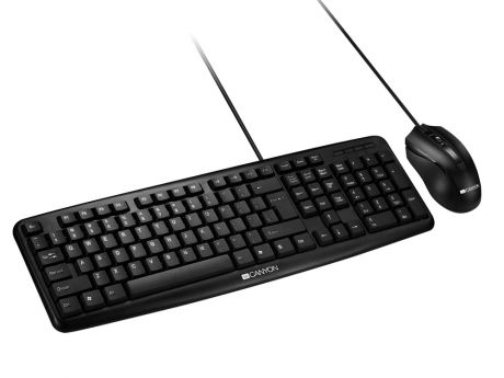 Клавиатура CANYON CNE-CSET1RU, USB standard KB, water resistant RU layout bundle with optical 3D wired mice 1000DPI black