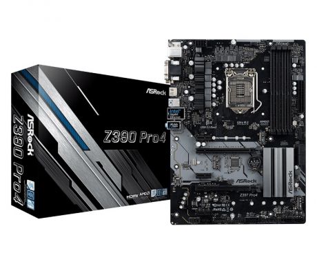 Мат. плата ASRock Z390 PRO4 <S1151, Z390, 4xDDR4, 2xPCI-Ex16, 3xPCI-Ex1, D-Sub, DVI, HDMI, SATAIII+RAID, M.2, GB Lan, USB3.1, ATX, Retail>