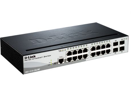Коммутатор D-Link DGS-1510-20L/ME/A1A Управляемый коммутатор 2 уровня с 16 портами 10/100/1000Base-Т и 4 портами 1000Base-X SFP
