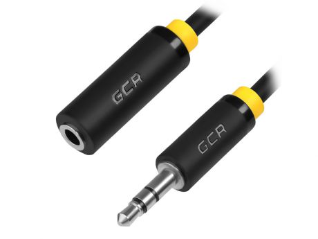 Greenconnect Удлинитель аудио 1.5m jack 3,5mm/jack 3,5mm черный, желтая окантовка, 28 AWG, M/F, экр